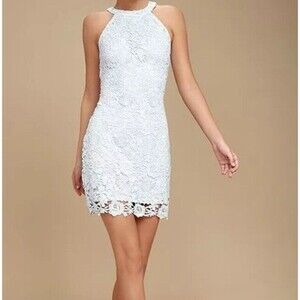 LULUS White Love Poem Lace Floral Cutout Mini Dress Size Small Bridal Sorority